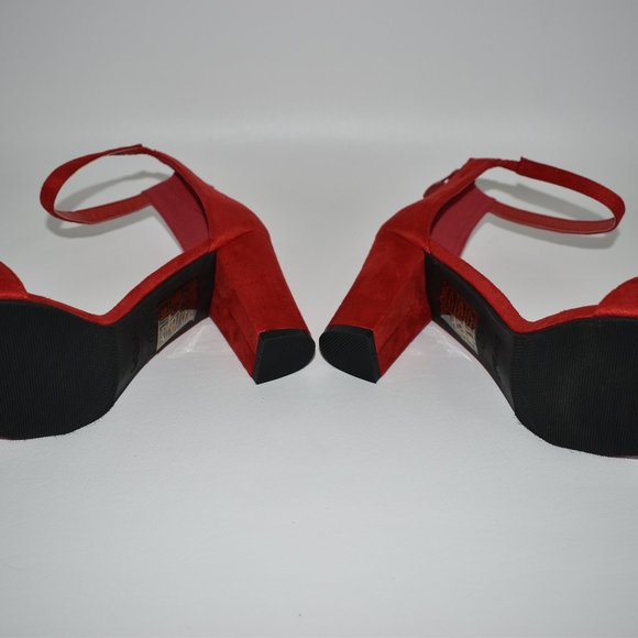 Lov Mark Women's New Red Open Toe Red Heels US 7.5 - Picture 5 of 10